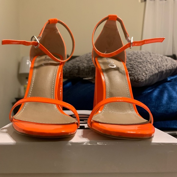 neon orange chunky heels